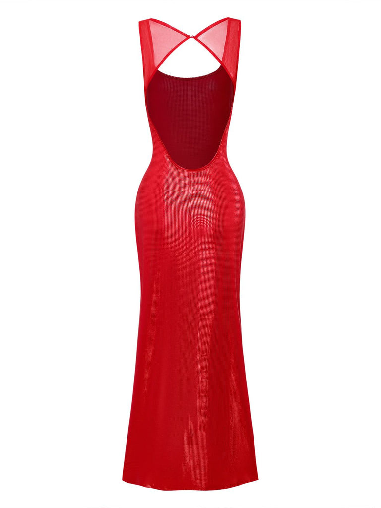 Robe uni maille pailletée boucle col carré 1980s