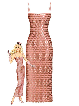 Robe paillettes à bretelles spaghetti fendue dans le dos années 1930