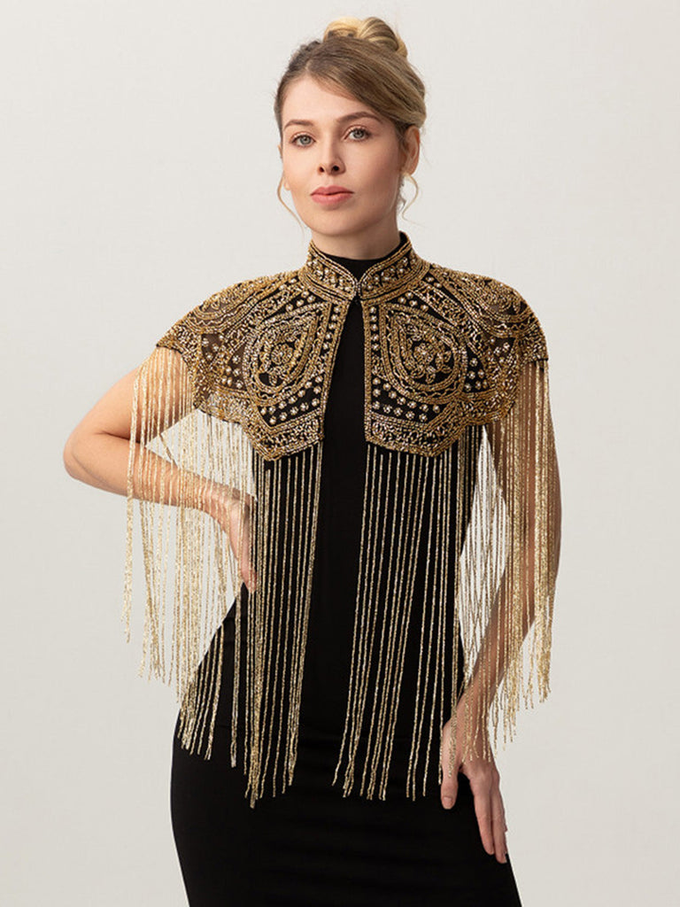 Cape Courte Gatsby à Col Montant, Perles et Franges Années 1920 - 6