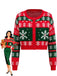 Cardigan court de Noël rouge et vert en maille à flocons années 1950 - 1