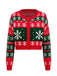 Cardigan court de Noël rouge et vert en maille à flocons années 1950 - 2