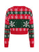 Cardigan court de Noël rouge et vert en maille à flocons années 1950 - 3