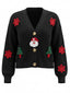 Cardigan de Noël en maille à appliqués Père Noël et sapin années 1970