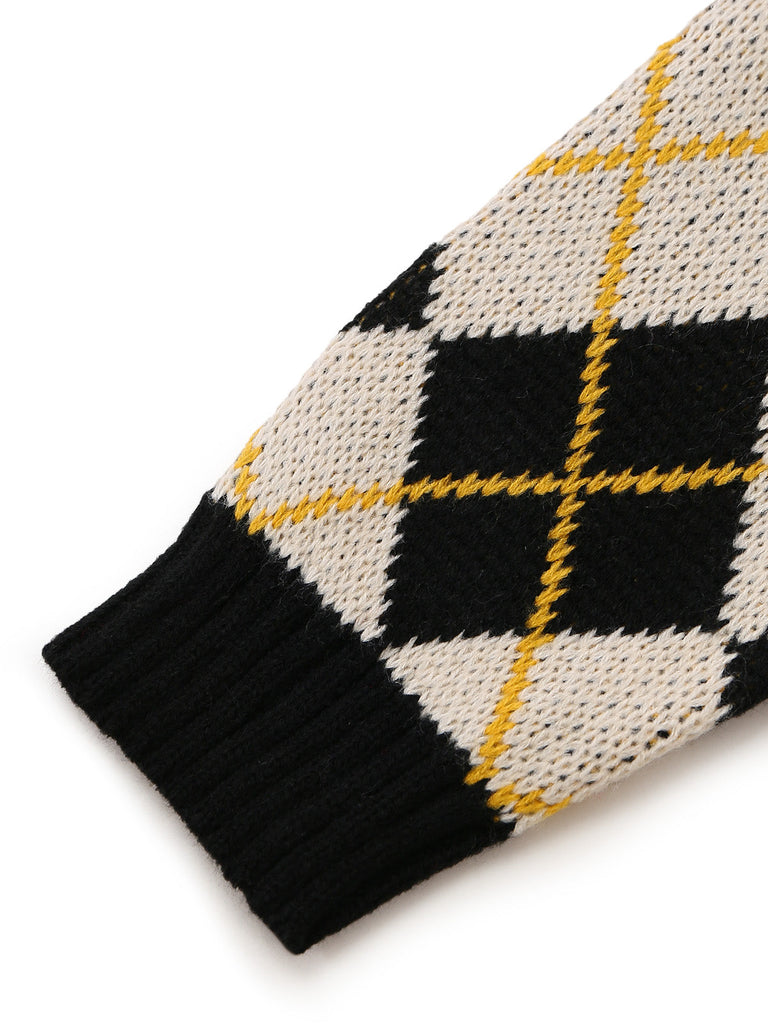 Cardigan en maille à losanges, col V et boutons Années 1980 - 8