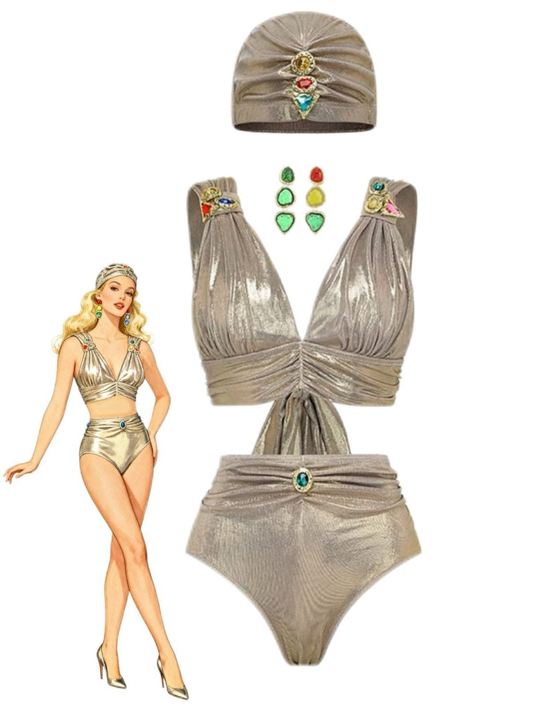 5PCS Ensemble bikini doré métallisé inspiré de l'Égypte antique années 1980