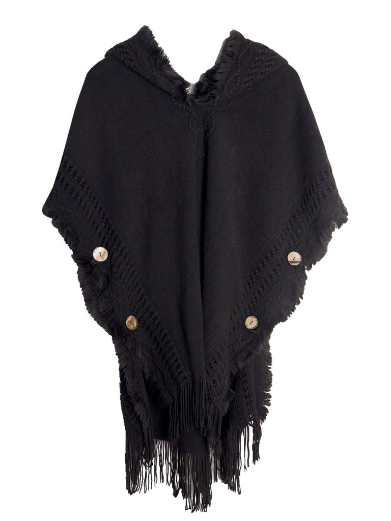Châle Bohème en Maille à Capuche, Boutons et Franges Années 1950 - 3