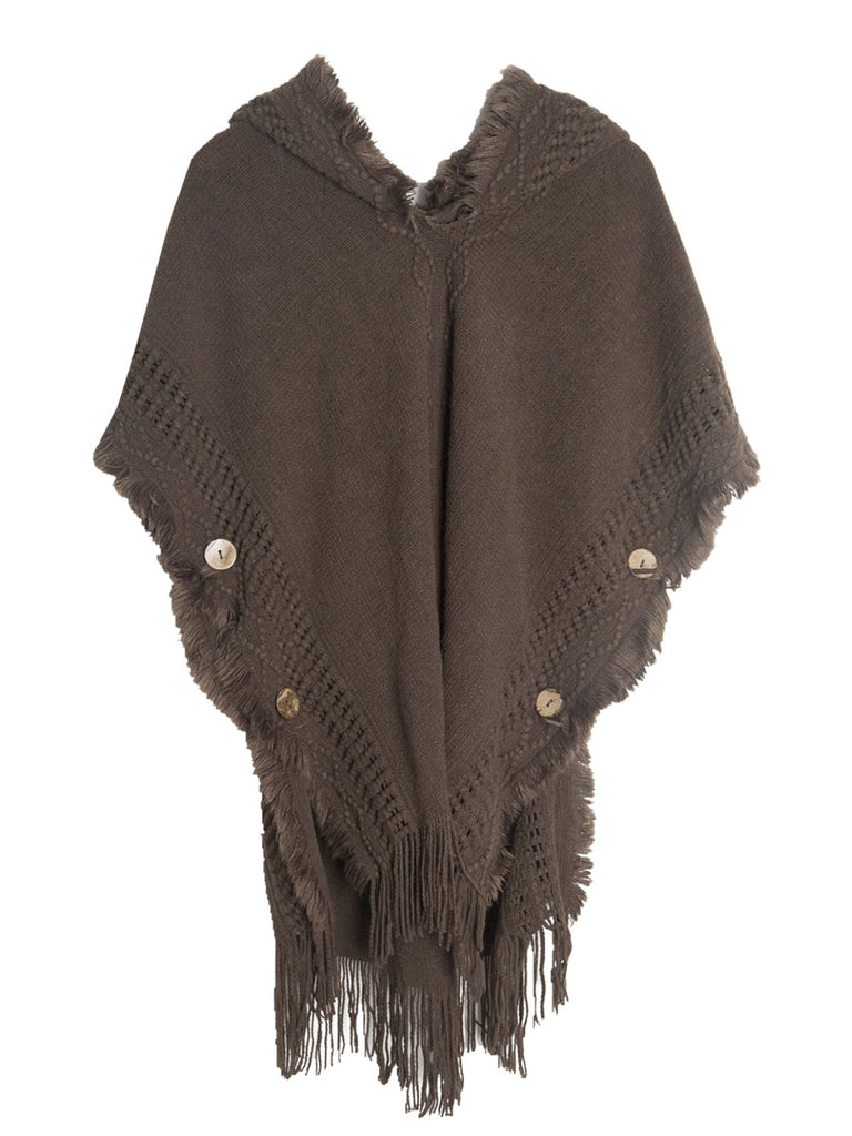 Châle Bohème en Maille à Capuche, Boutons et Franges Années 1950 - 5