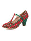 Chaussures Mary Jane à Talons Hauts Bride en T Carreaux et Flocons de Noël