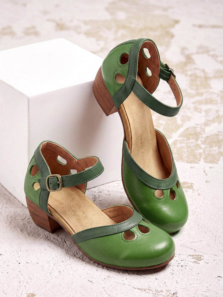 Chaussures rétro ajourées à brides croisées et petit talon - 5