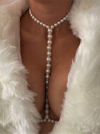 Collier de Corps Halter à Perles Blanches - 1