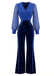 Combinaison Bleu Cobalt en Velours à Manches Transparentes Années 1970 - 1