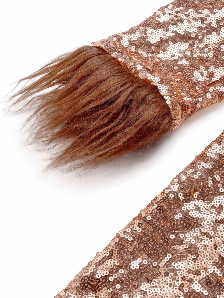 [Prévente] Combinaison disco évasée à sequins, décolleté profond et bordure en fausse fourrure années 1970 - 7