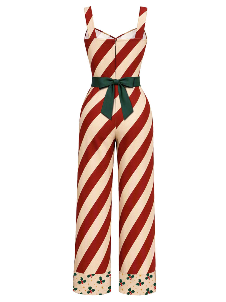 [Prévente] Combinaison rouge à rayures de Noël, taille à nouer et revers aux jambes Années 1940 - 3