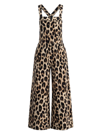 Combinaison Western Marron à Imprimé Léopard et Jambes Larges Années 1950 - 2