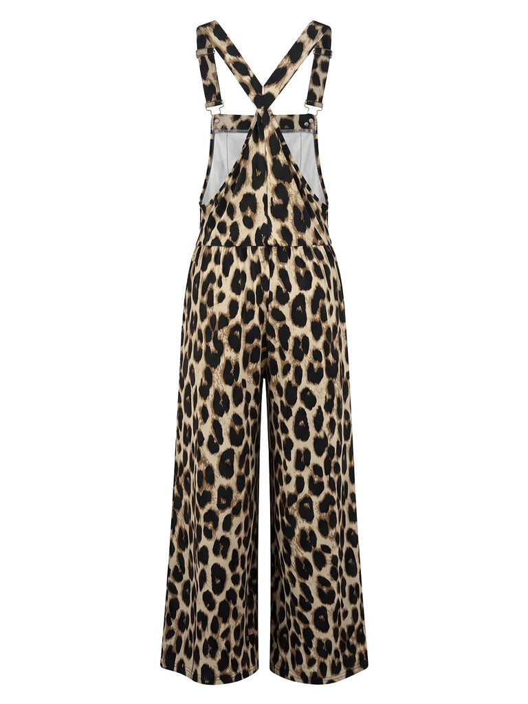 Combinaison Western Marron à Imprimé Léopard et Jambes Larges Années 1950 - 3