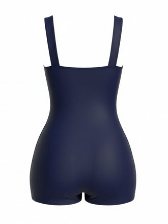 [Grande Taille] Maillot de bain une pièce bleu marine à imprimé botanique années 1980