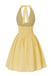 Robe à carreaux jaunes col v dos nu des années 1960