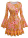 Robe fleurie orange hippie manches cloche des années 1960