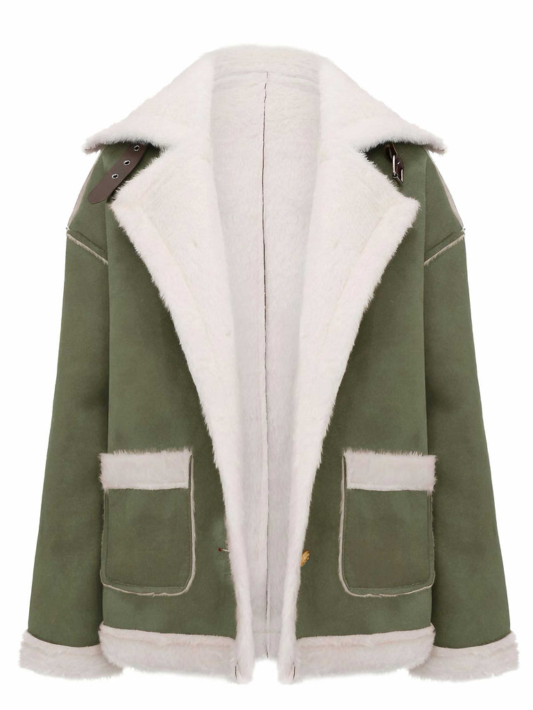 Veste à revers en peluche avec poches et boucle années 1940