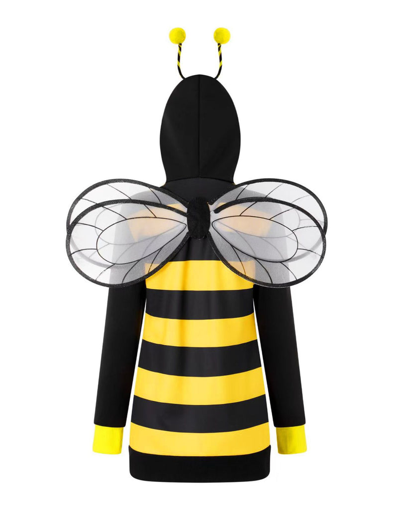 Robe à capuche rayée jaune inspirée du cosplay d'abeilles années 60
