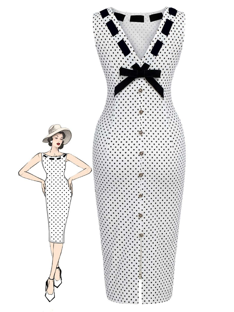 [Pré-vente] Robe crayon blanche à pois des années 1960