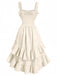 Robe à bretelles beige unie à ourlet volanté années 1980
