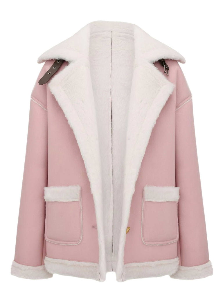 Veste à revers en peluche avec poches et boucle années 1940