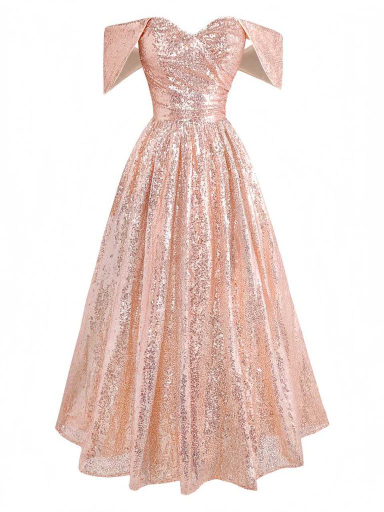 Robe à sequins champagne à épaules dénudées années 1930