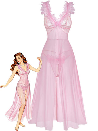 Ensemble de lingerie en dentelle transparente motif floral 3D rose années 1930