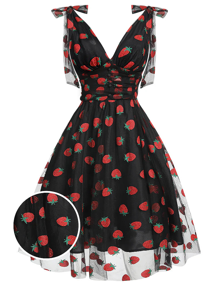 Robe trapèze rose fraise années 1950 en maille