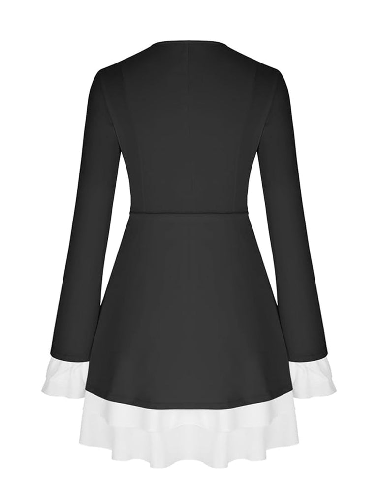 Robe à volants superposés col en V des années 1960