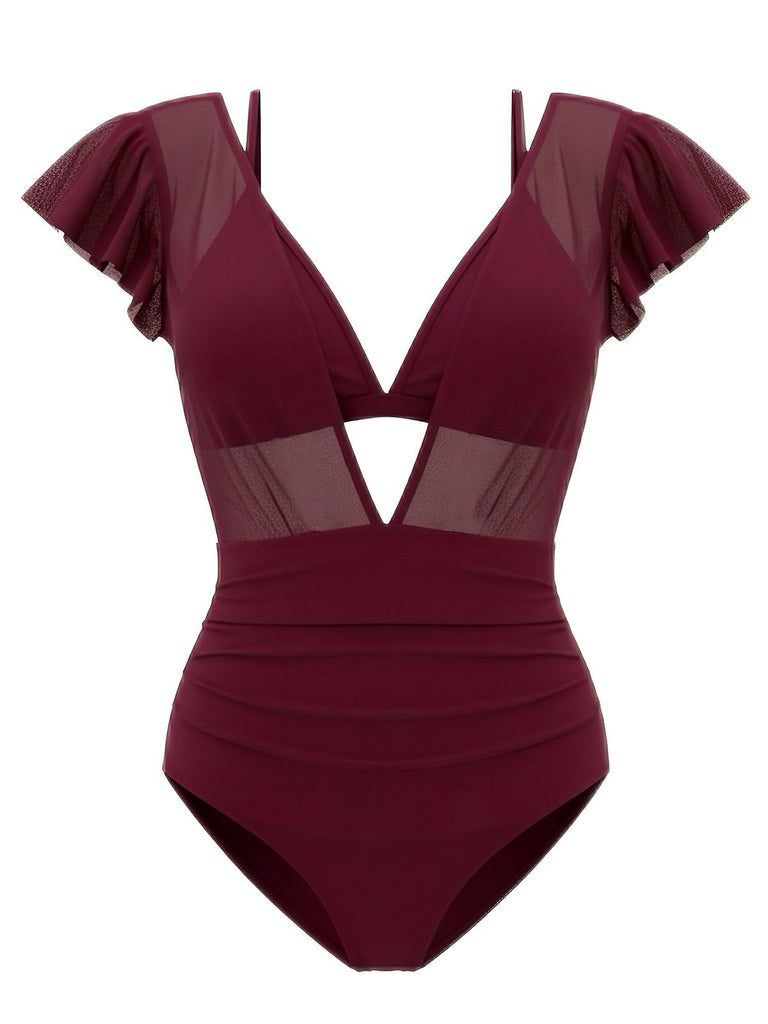 Ensemble bikini et paréo en maille unie années 1960