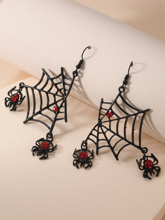 Boucles d'oreilles pendantes en toile d'araignée noire pour Halloween