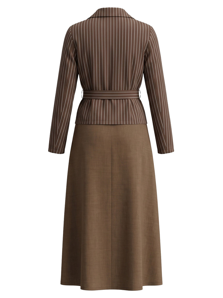 Ensemble 2 pièces blazer à fines rayures et robe midi trapèze Années 1940 - 3