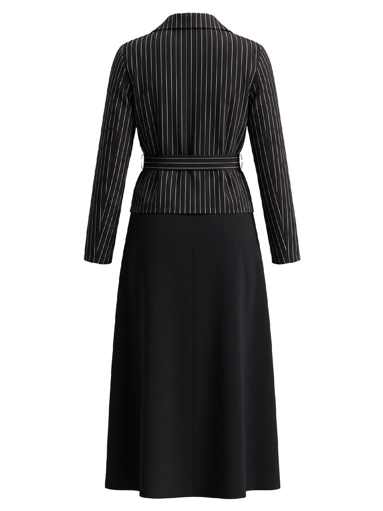 Ensemble 2 pièces blazer à fines rayures et robe midi trapèze Années 1940 - 8