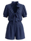 Ensemble 2 pièces blouse à volants, nœud et manches bouffantes et short Années 1950