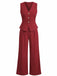 Ensemble 2 pièces gilet uni sans manches à col V et pantalon taille haute années 1980 - 2