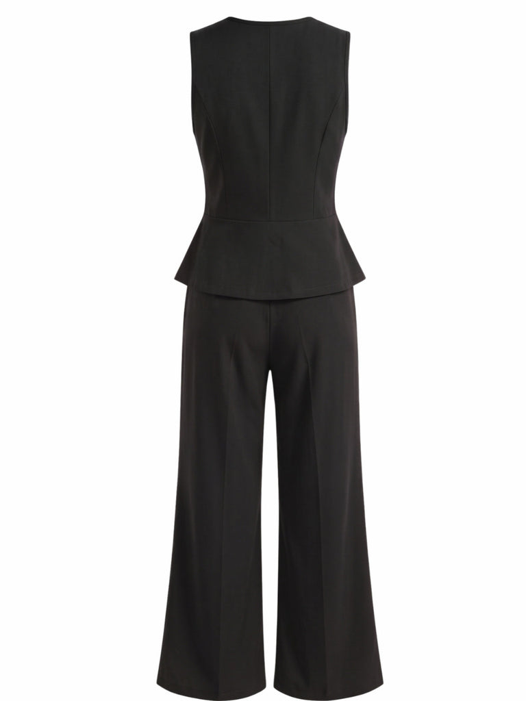 Ensemble 2 pièces gilet uni sans manches à col V et pantalon taille haute années 1980 - 7