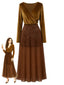 2PCS haut disco marron foncé en velours et jupe en tulle à sequins années 1970