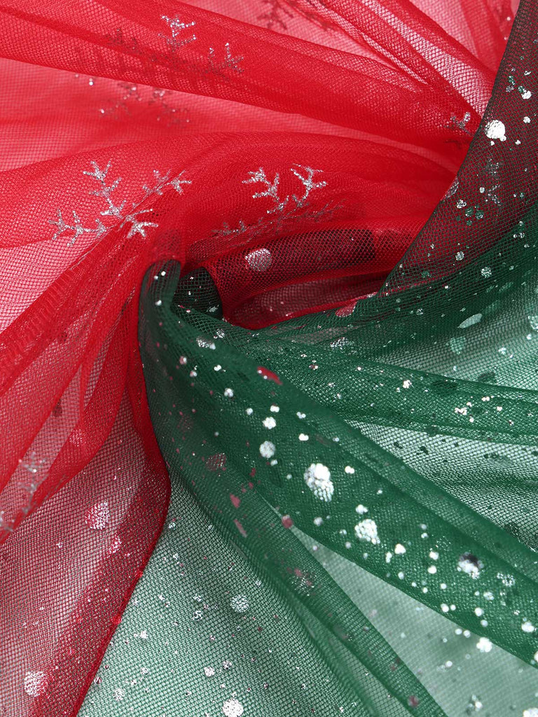 [Prévente] Ensemble 2 pièces haut en fourrure à épaules dénudées et jupe en tulle à flocons de Noël Années 1950 - 8