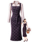 [Prévente] 2PCS Robe crayon à carreaux violets et blouse en satin froncée à cordon années 1960