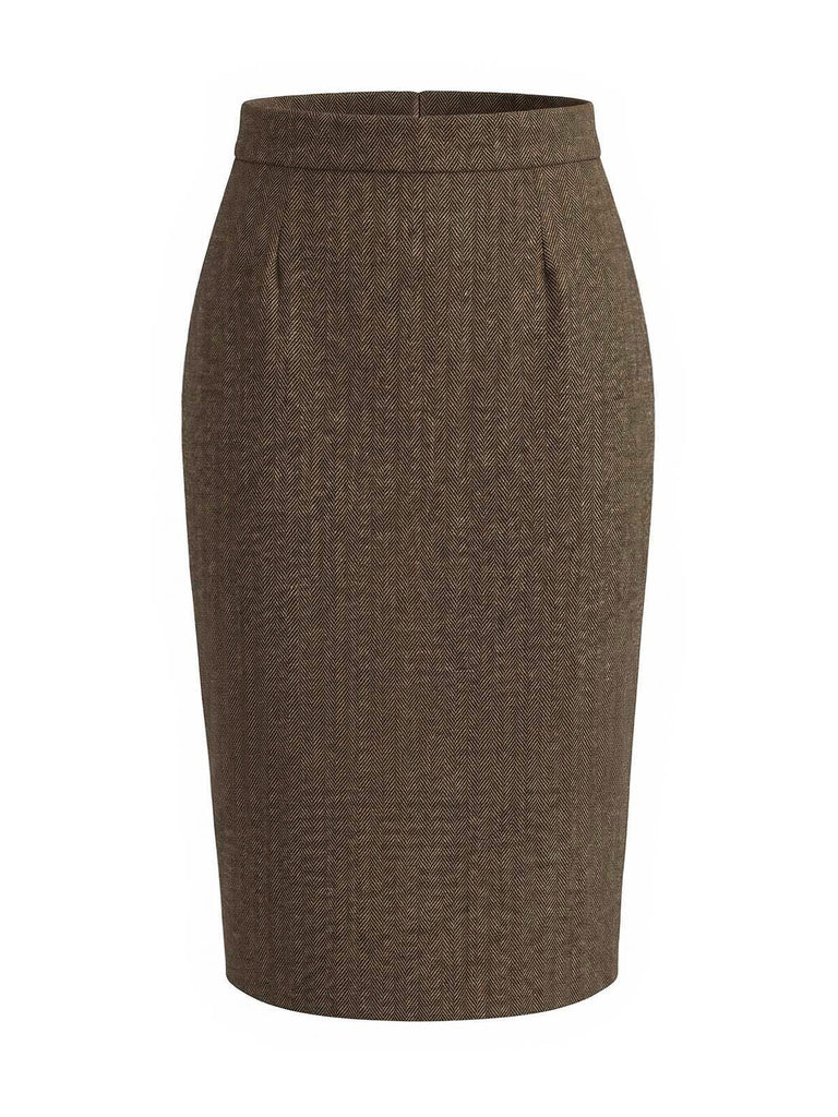 [Prévente] Ensemble 2 pièces veste à col montant et volants et jupe crayon à chevrons années 1940 - 9