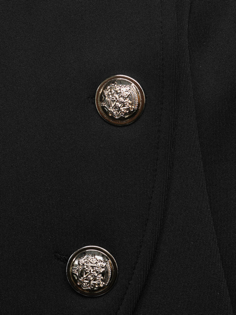 Ensemble 2 pièces veste blazer noire à col mandarin et jupe années 1940 - 8