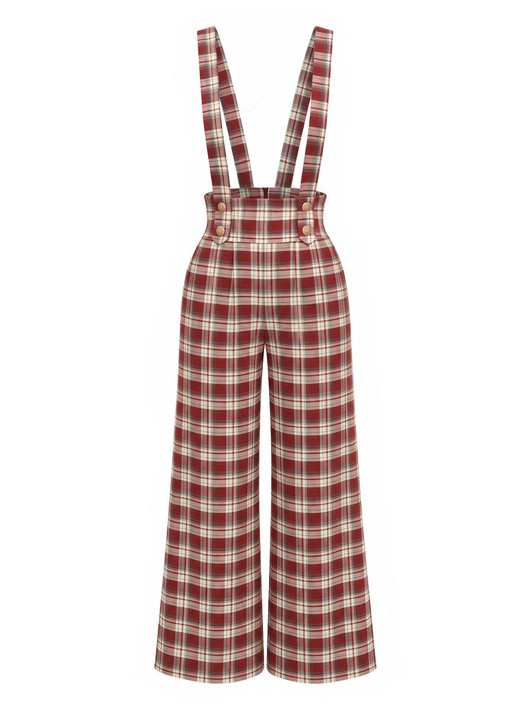 [Prévente] Ensemble blouse à nœud et pantalon large à bretelles à carreaux rouges années 1970 - 14