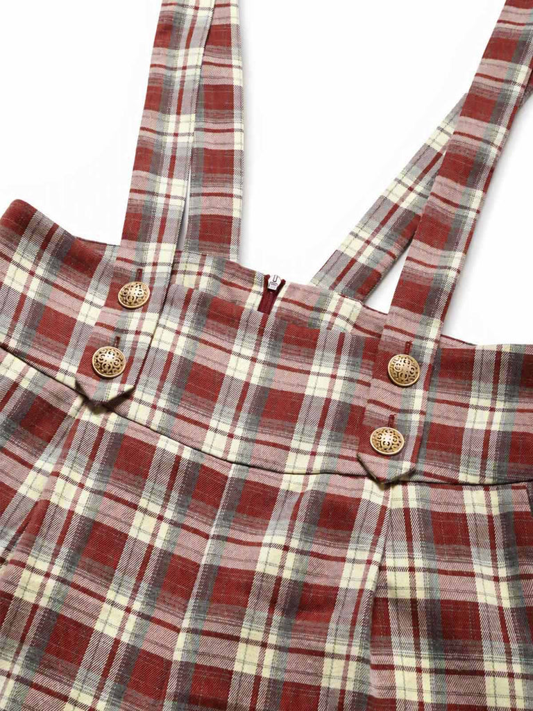 [Prévente] Ensemble blouse à nœud et pantalon large à bretelles à carreaux rouges années 1970 - 16