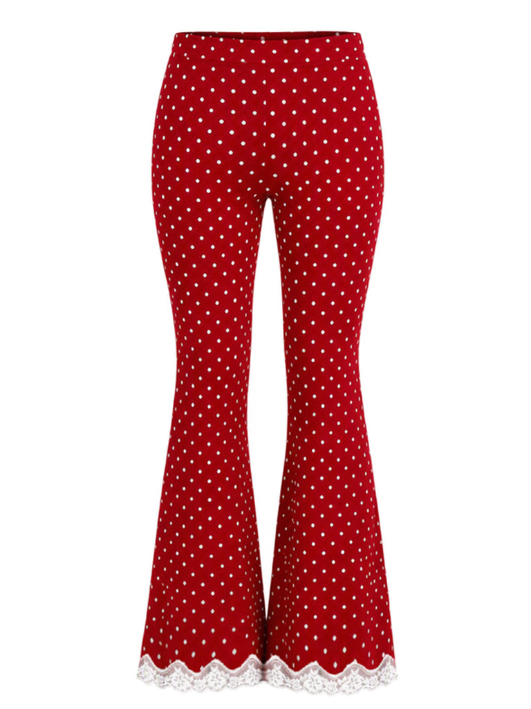 [Prévente] Ensemble détente haut en maille et pantalon évasé à pois et bordure en dentelle Années 1960 - 5