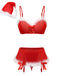 Ensemble lingerie de Noël rouge à nœud et bordure en fausse fourrure années 1960 - 2
