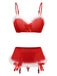 Ensemble lingerie de Noël rouge à nœud et bordure en fausse fourrure années 1960 - 3