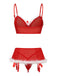 Ensemble lingerie de Noël rouge à nœud et bordure en fausse fourrure années 1960 - 4
