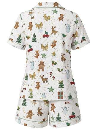 [Prévente] Ensemble Pyjama Blanc de Noël Imprimé à Manches Courtes Années 1970 - 2